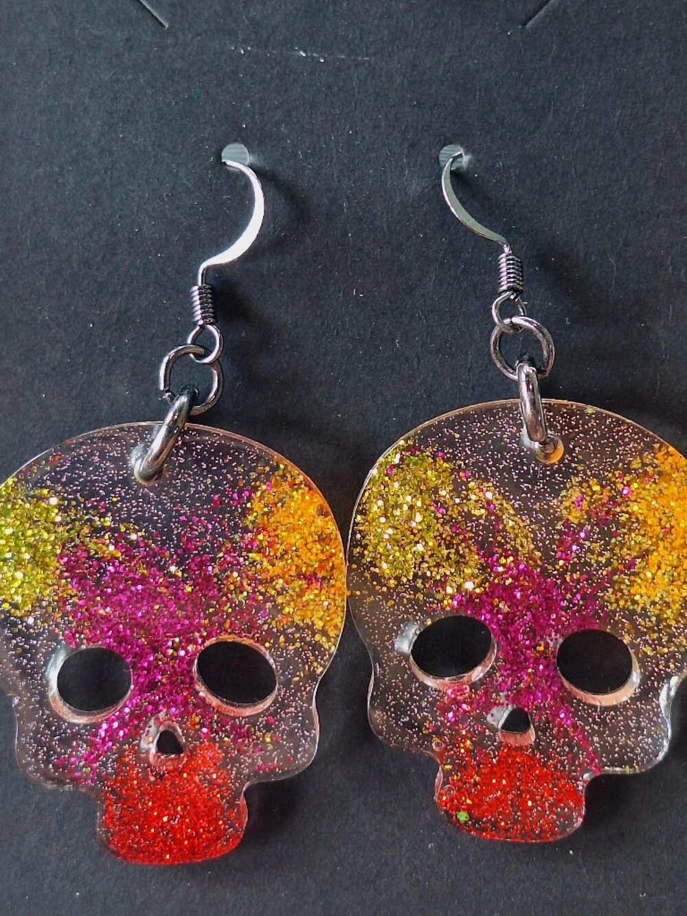 Multicolor Glitter Skull Earrings